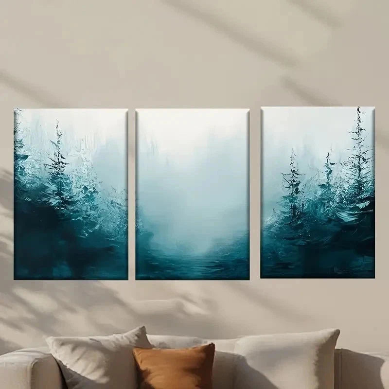 3pcs Forest Scene with Misty Blue Tree Wall Art Set Canvas Framed 40x60cm - High Quality Print 100% Australian Made Wall Canvas Ready to Hang