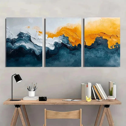 3pcs Abstract Art Giclee Print Teal Blue Metal Print Ready to Hang Art