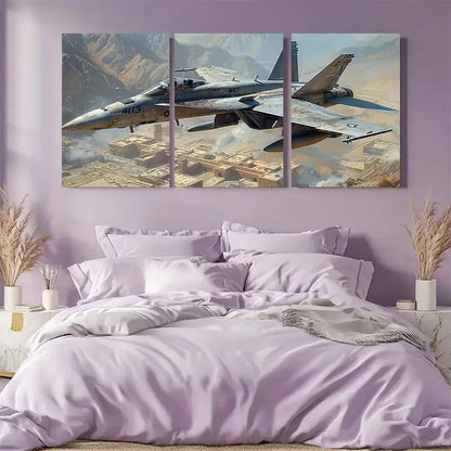 3pcs Military Aircraft Canvas Wall Art Metal Print Ready to Hang Art