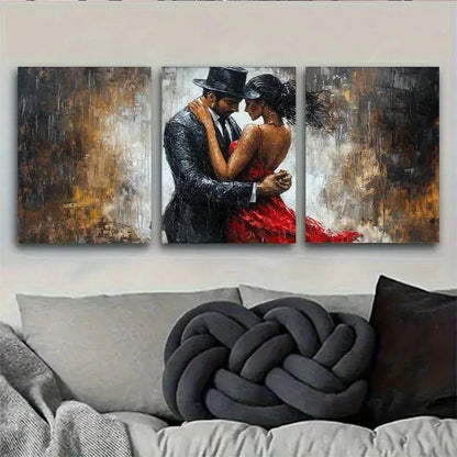 3pcs Romantic Dancing Lovers in Artistic Hug Metal Print Ready to Hang Art