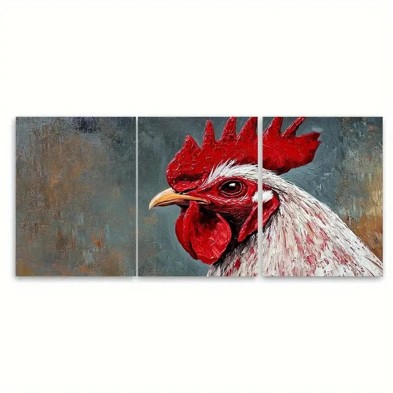 3pcs Rooster Painting Farm Animal Design Wall Art Set Canvas Framed 40x60cm - High Quality Print 100% Australian Made Wall Canvas Ready to Hang