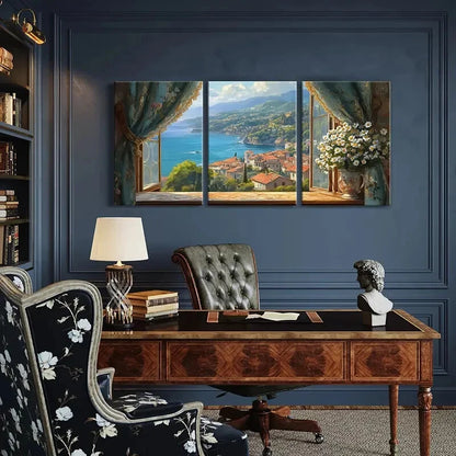 3pcs Seaside Mediterranean Landscape Metal Print Ready to Hang Art