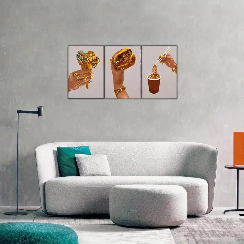 3pcs Ice cream Hamburger Instant Noodles Posters Metal Print Ready to Hang