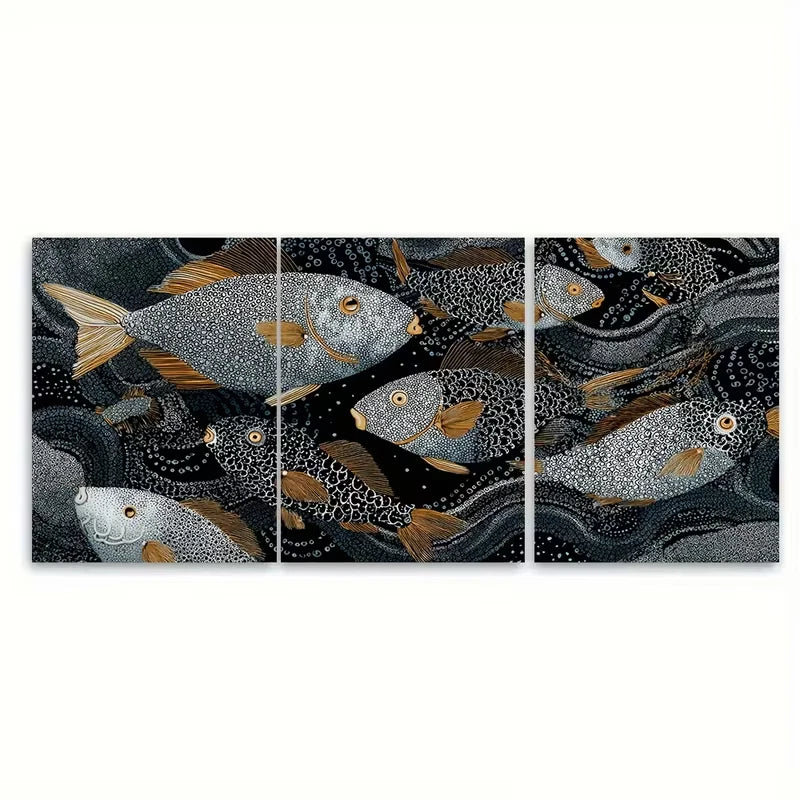 3pcs Abstract Fish Design Metal Print Ready to Hang Art