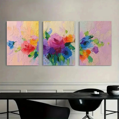 3pcs Abstract Floral Painting in Impressionist Metal Print Ready to Hang Art