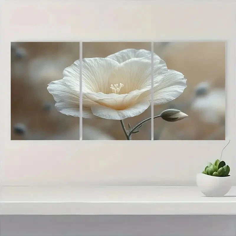 3pcs White Lisianthus Flower Gentian Plant Metal Print Ready to Hang Art