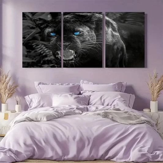 3pcs Black Panther Dramatic Wildlife Metal Print Ready to Hang Art
