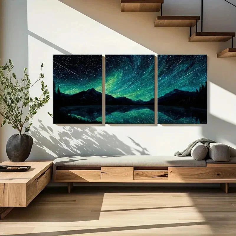 3pcs Starry Night Sky Mountain Landscape Metal Print Ready to Hang Art - Bella Home Decor