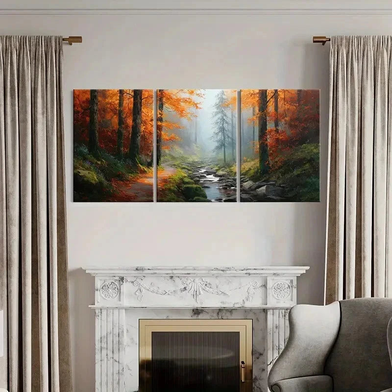 3pcs Colorful Trees Serene Stream Nature Metal Print Ready to Hang Art
