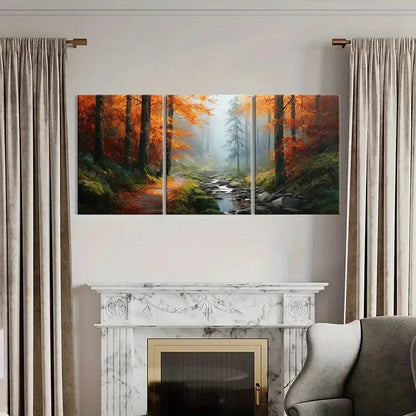 3pcs Colorful Trees Serene Stream Nature Metal Print Ready to Hang Art