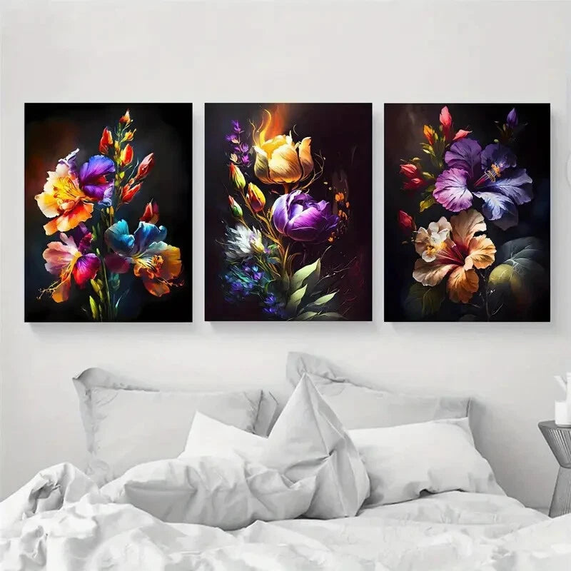 3pcs Colorful Floral Art Print Abstract Poster Metal Print Ready to Hang Art
