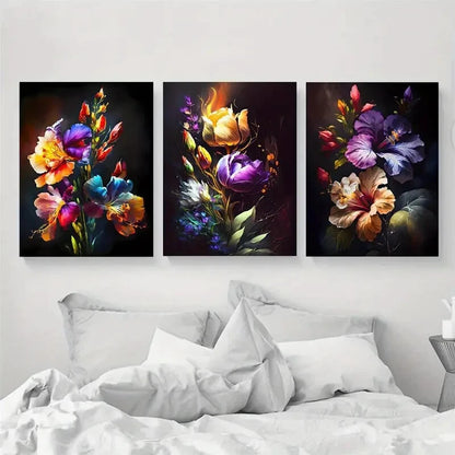 3pcs Colorful Floral Art Print Abstract Poster Metal Print Ready to Hang Art
