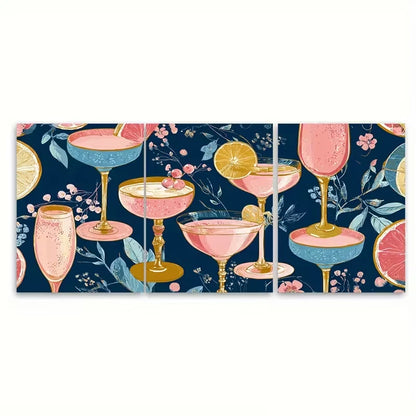 3pcs Champagne Problems Bar Cart Metal Print Ready to Hang Art