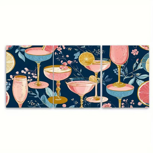 3pcs Champagne Problems Bar Cart Metal Print Ready to Hang Art