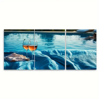 3pcs Wine o clock ski Wine & Bedsheet Pool Wall Art Set Canvas Framed 60x90cm - High Quality Print 100% Australian Made Wall Canvas Ready to Hang
