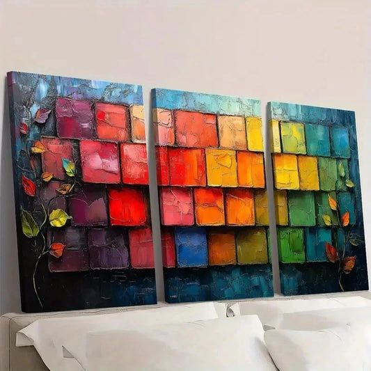 3pcs Abstract Colorful Blocks ER Wall Art Set Canvas Framed 60x90cm - High Quality Print 100% Australian Made Wall Canvas Ready to Hang