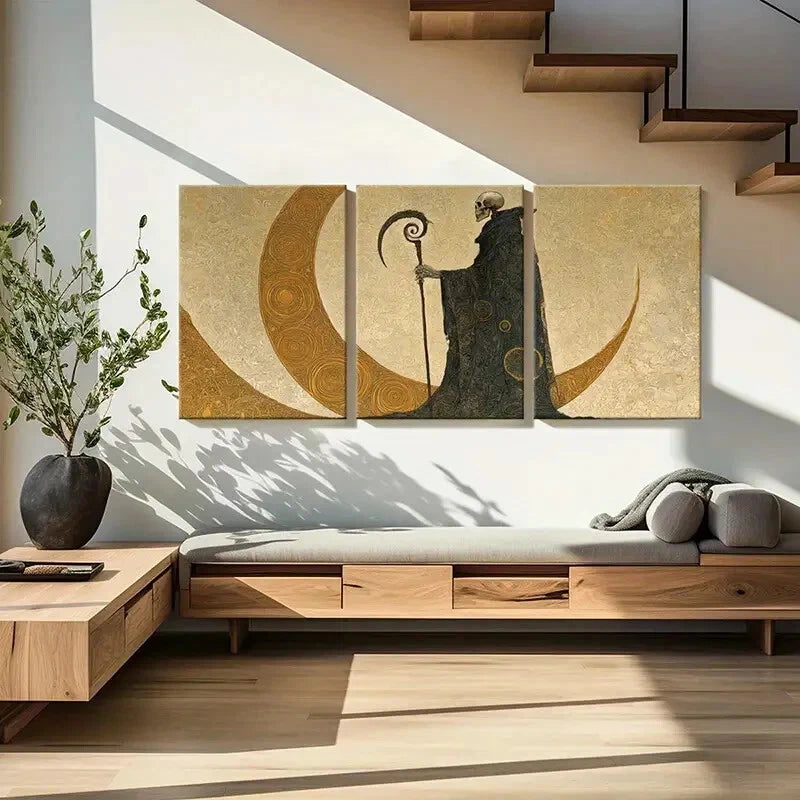 3pcs Skeleton Cloak Crescent Moon Abstract Metal Print Ready to Hang Art