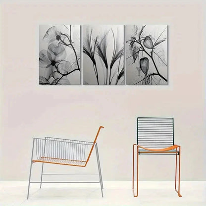 3pcs Modern Abstract Black & White Floral Wall Art Set Canvas Framed 60x90cm - High Quality Print 100% Australian Made Wall Canvas Ready to Hang