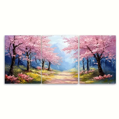 3pcs Wildflowers Cherry Blossom Trees Metal Print Ready to Hang Art