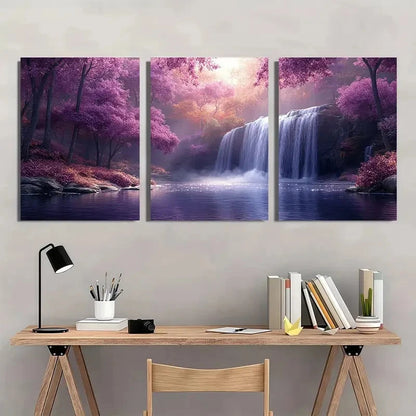 3pcs Purple Trees Forest Landscape Wall Art Set Canvas Framed 50x70cm - High Quality Print 100% Australian Made Wall Canvas Ready to Hang