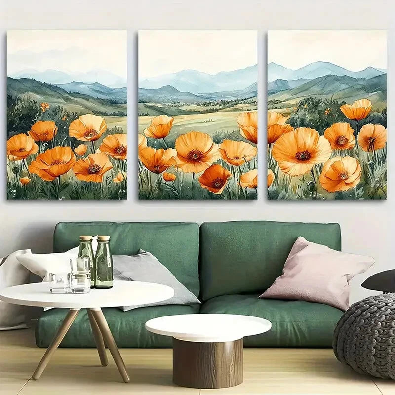 3pcs California Meadow Spring Metal Print Ready to Hang Art