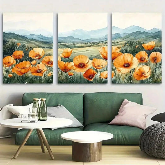 3pcs California Meadow Spring Metal Print Ready to Hang Art