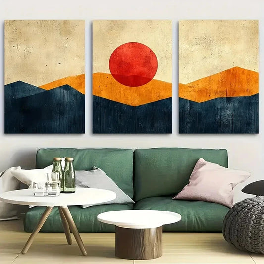 3pcs Geometric Pattern Abstract Illustration Metal Print Ready to Hang Art