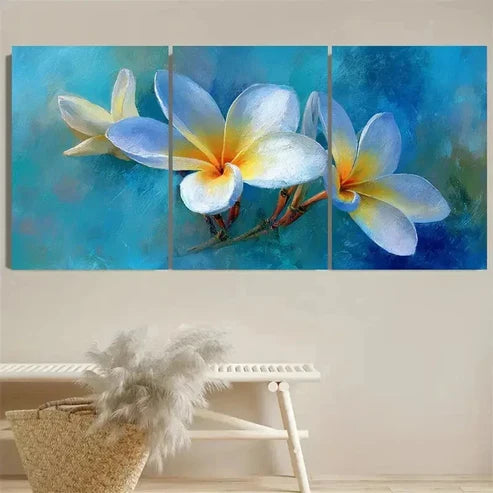 3pcs White Plumeria Flower Print Flower Wall Art Set Canvas Unframed - High Quality Print 100% Australian Made Wall Canvas