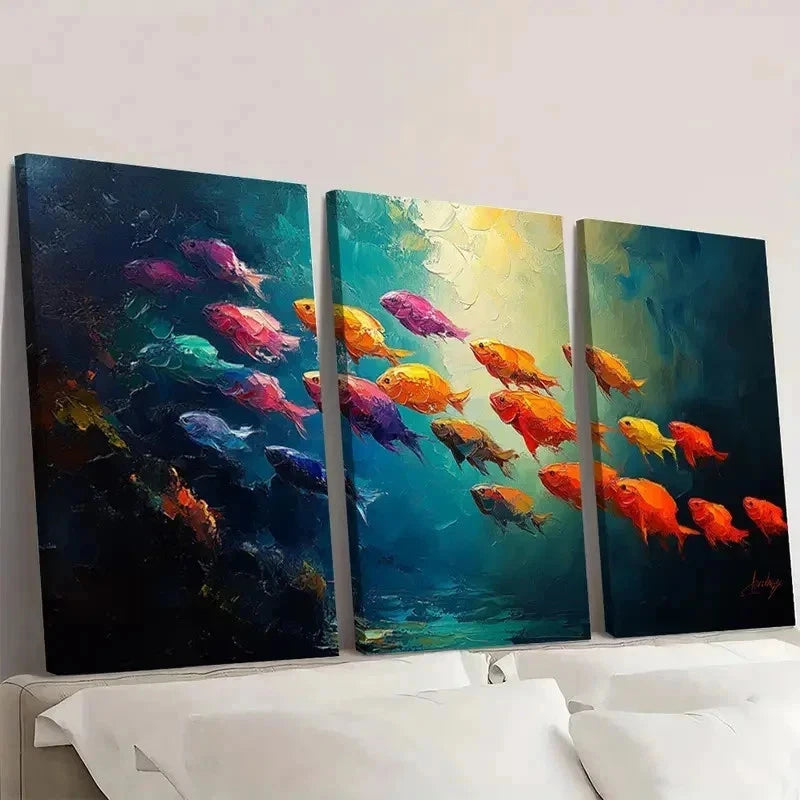 3pcs Colorful Fish Underwater World ET  Wall Art Set Canvas Framed 40x60cm - High Quality Print 100% Australian Made Wall Canvas Ready to Hang