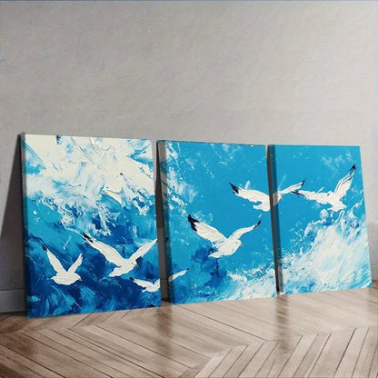 3pcs White Seagulls Birds Nature Sky Wall Art Set Canvas Unframed - High Quality Print 100% Australian Made Wall Canvas