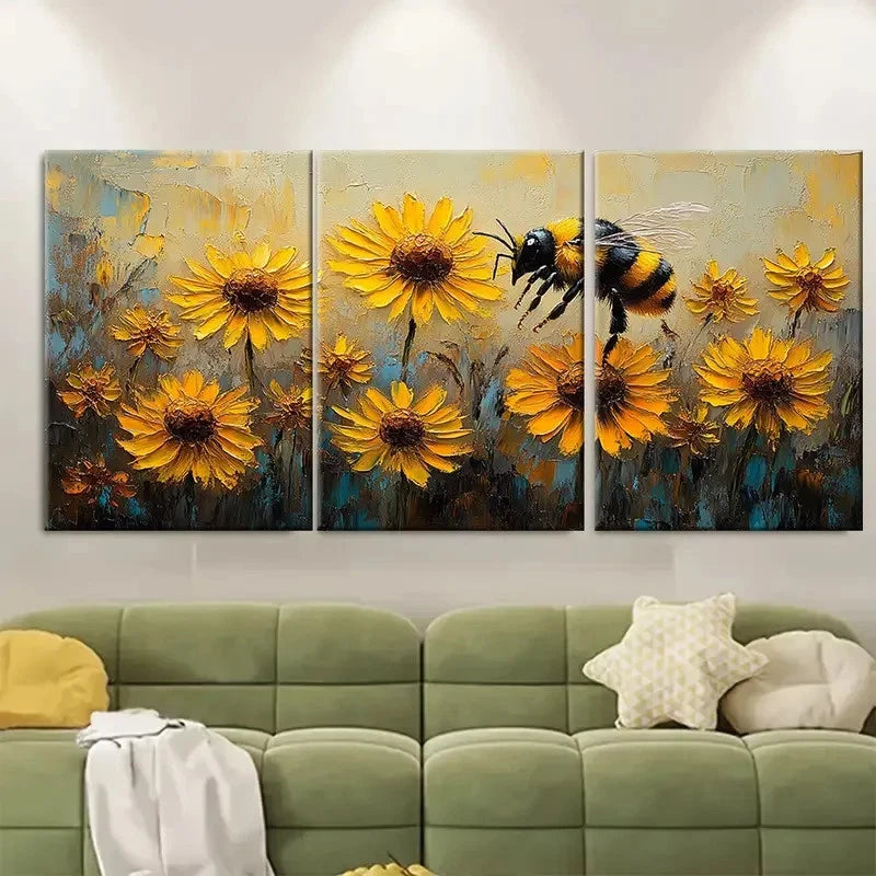 3pcs Daisy Painting Rudbeckia Art Bee Wildf Wall Art Set Canvas Framed 60x90cm - High Quality Print 100% Australian Made Wall Canvas Ready to Hang