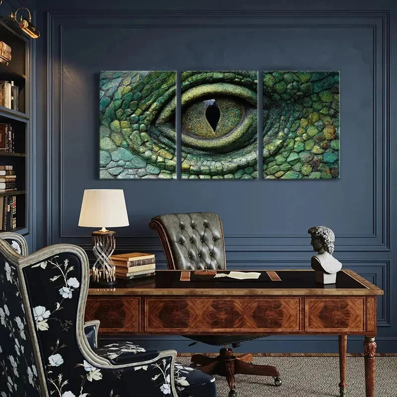 3pcs Artistic Reptile Eye Texture Intricate Scale Metal Print Ready to Hang Art