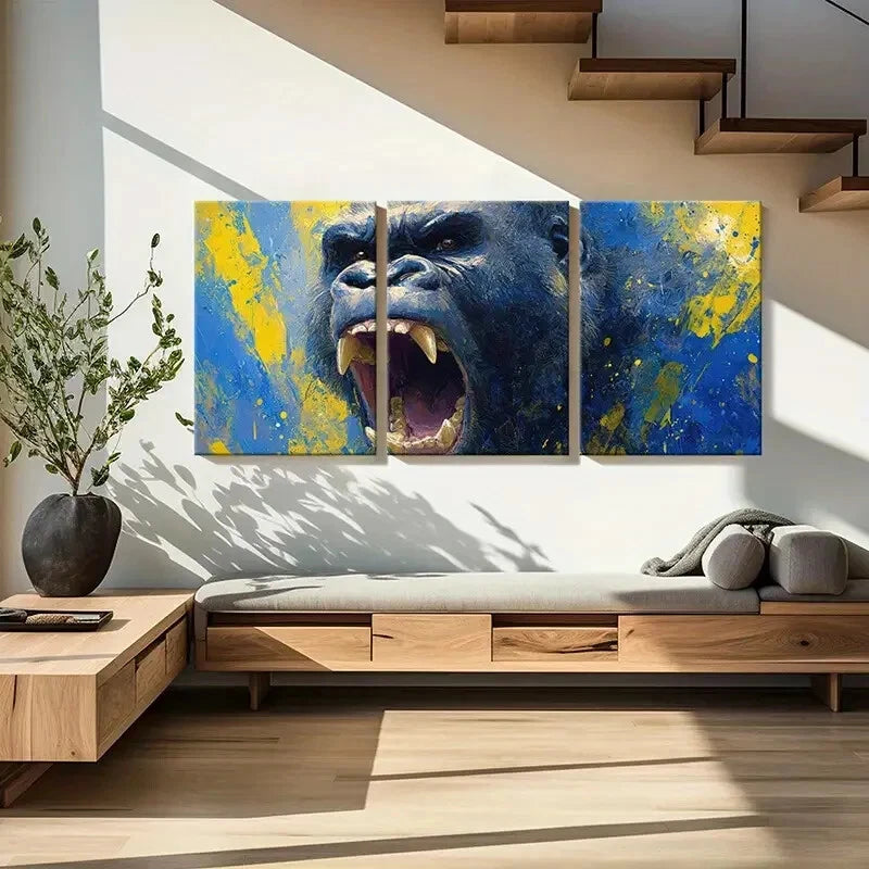3pcs Artistic Gorilla Roar Abstract Expressionism Metal Print Ready to Hang Art