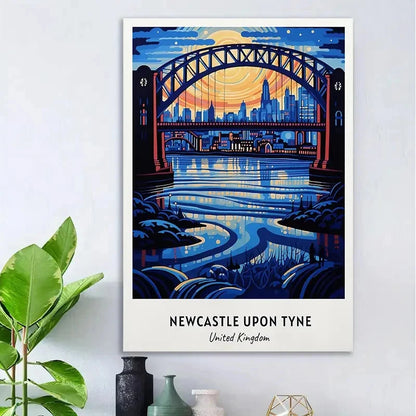 Newcastle Upon Tyne UK Cityscape Vintage Travel Poster Print Wall Art