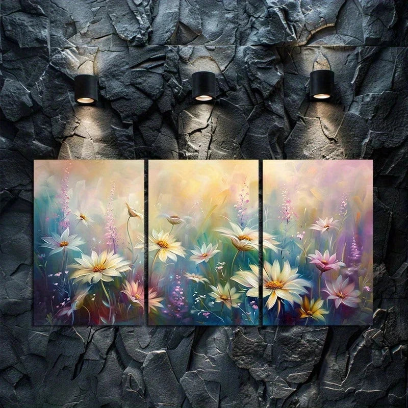 3pcs Meadow with White Daisies Blurred Design Metal Print Ready to Hang Art