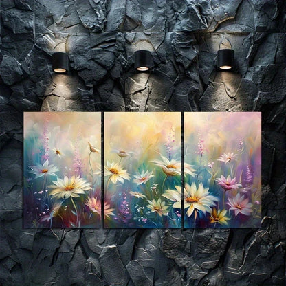 3pcs Meadow with White Daisies Blurred Design Metal Print Ready to Hang Art