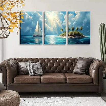 3pcs Serene Ocean Landscape with Blue Sky Metal Print Ready to Hang Art