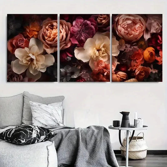 3pcs Dark Romantic Burgundy Peony Wall Art Set Canvas Framed 60x90cm - High Quality Print 100% Australian Made Wall Canvas Ready to Hang