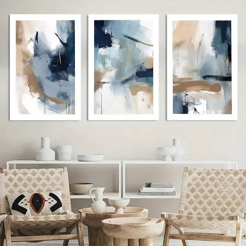 3pcs Painting Navy Blue Brush Strokes printing Metal Print Ready to Hang Art