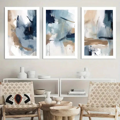 3pcs Painting Navy Blue Brush Strokes printing Metal Print Ready to Hang Art