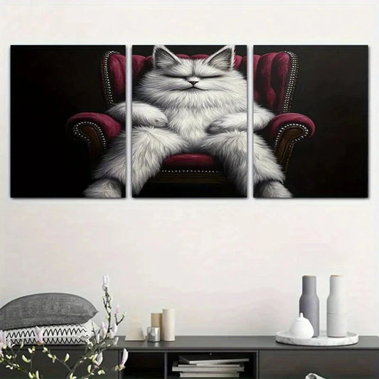 3pcs Armchair Triptych Black White Cat Metal Print Ready to Hang Art
