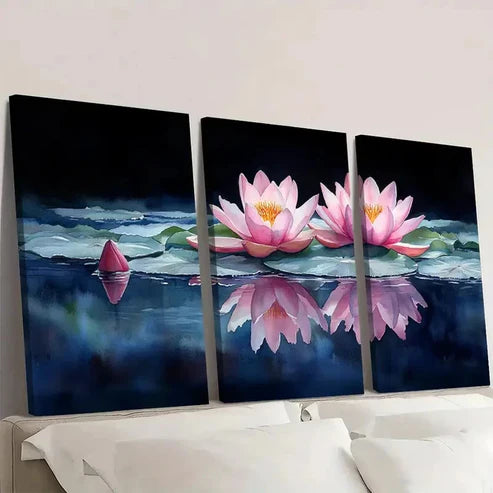 3pcs Elegant Floral Featuring Lotus Flowers E Wall Art Set Canvas Unframed - High Quality Print 100% Australian Made Wall Canvas - Bella Home Decor
