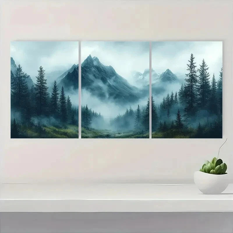 3pcs Mountain Landscape Serene Forest Metal Print Ready to Hang Art