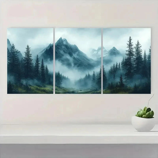 3pcs Mountain Landscape Serene Forest Metal Print Ready to Hang Art
