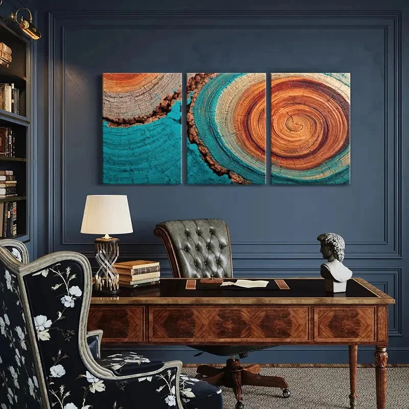 3pcs Abstract Tree Rings Art Modern Metal Print Ready to Hang Art