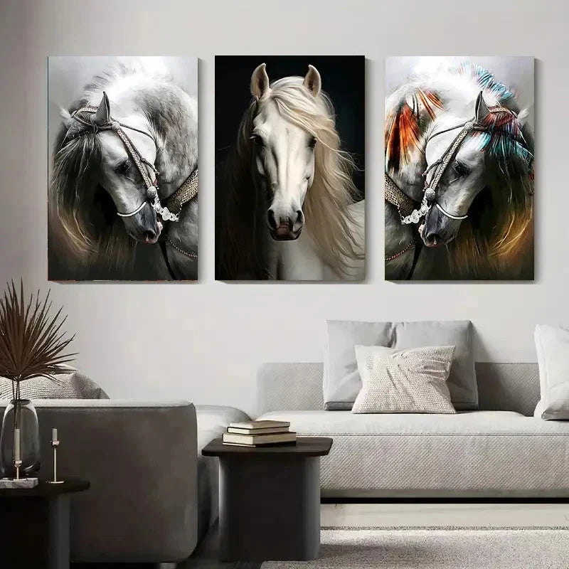 3pcs Elegant Horse Head Portrait Perfect Wall Art Set Canvas Framed 40x60cm - High Quality Print 100% Australian Made Wall Canvas Ready to Hang