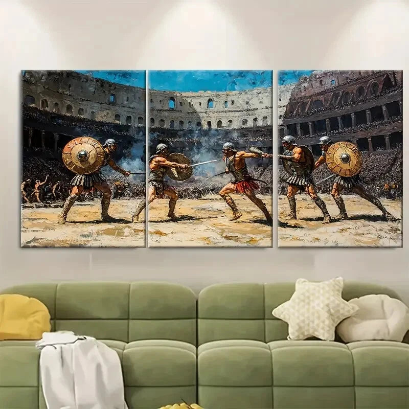 3pcs Ancient Roman Gladiators in the Colosseum Metal Print Ready to Hang Art