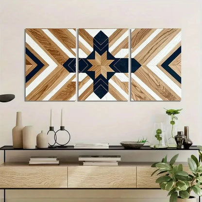3pcsGeometric Wood Pattern & Arrow Design Metal Print Ready to Hang Art