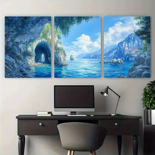 3pcs Blue Grotto Italian Seascape Travel Metal Print Ready to Hang Art