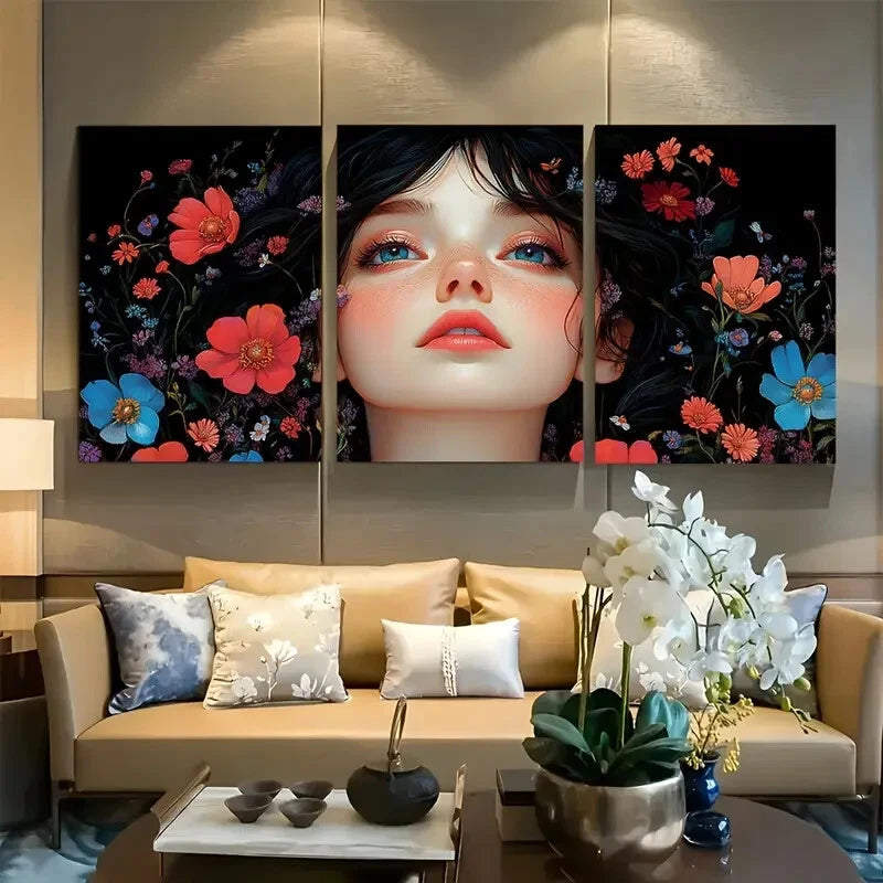 3pcs Fairycore Abstract Floral Botanical Woman Metal Print Ready to Hang Art